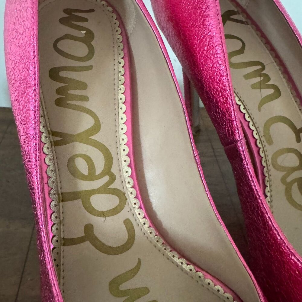 Sam Edelman Pink Metallic Leather Pointed Toe Stiletto Heels Women's 10M - Picture 3 of 11